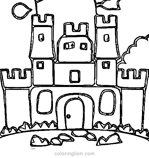 A small castle with flags Coloring Page