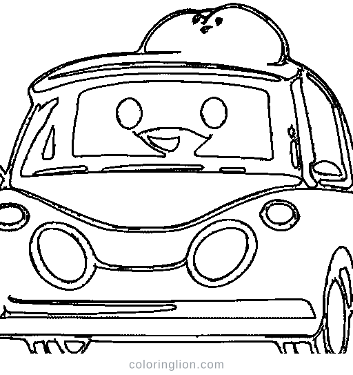 A chubby cartoon car with a happy face Coloring Page