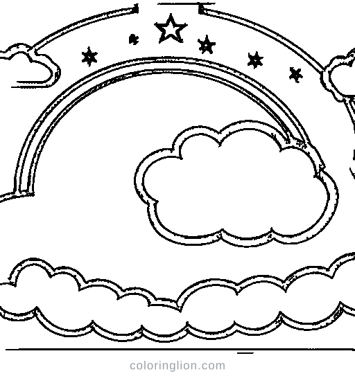 A big rainbow with clouds Coloring Page