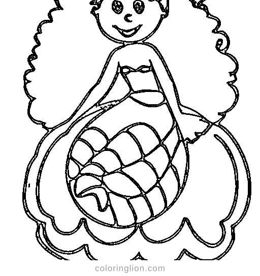 A mermaid holding a shell Coloring Page