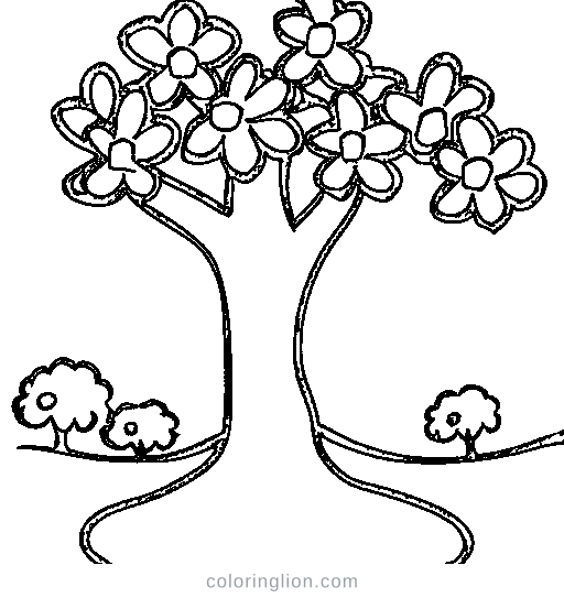 A tree in spring with blossoms Coloring Page