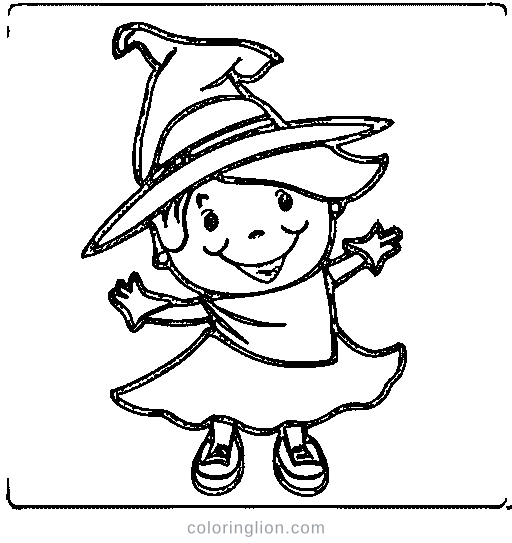 Little witch with a hat Coloring Page