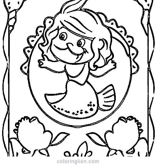 Little mermaid with long hair Coloring Page
