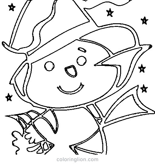 Little witch with a hat Coloring Page