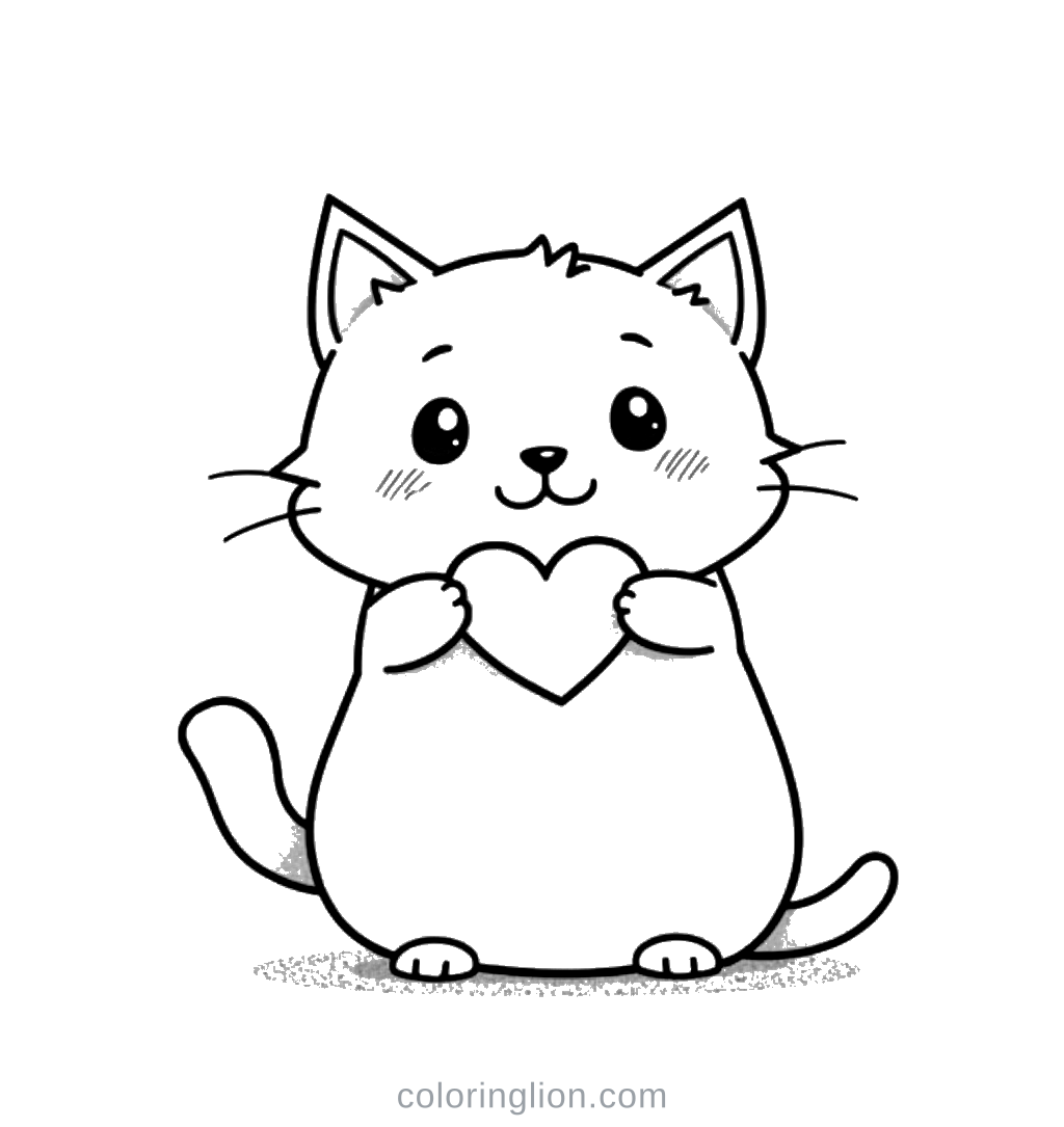 Cat Heart Coloring Page