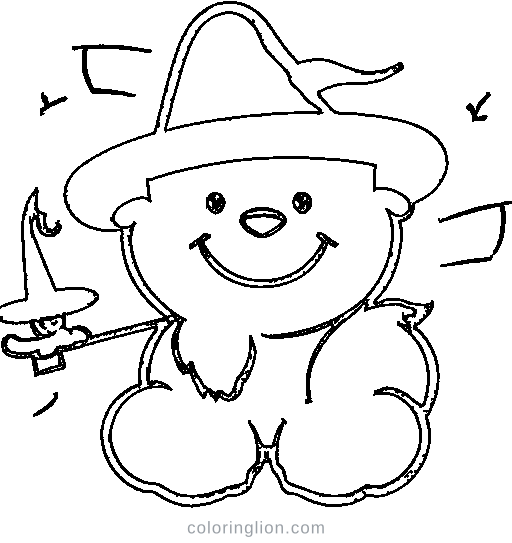 Little witch with a hat Coloring Page