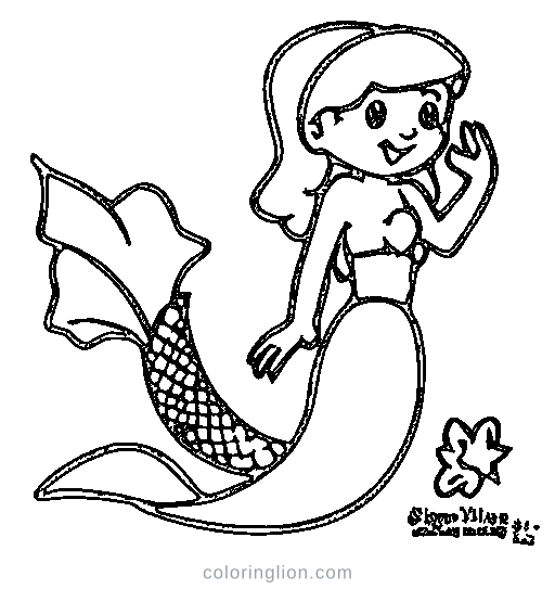 A mermaid holding a shell Coloring Page
