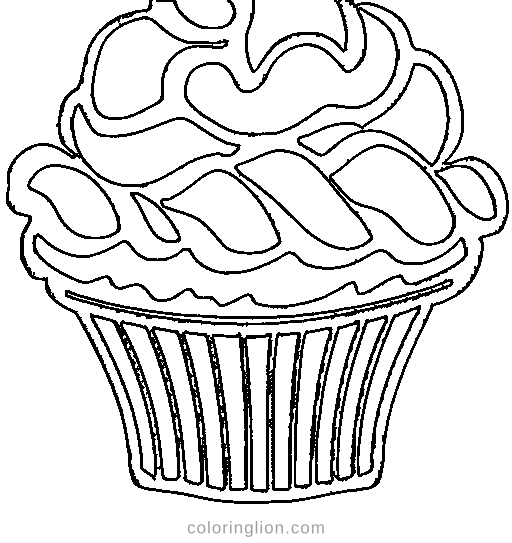 A cupcake with a cherry Coloring Page