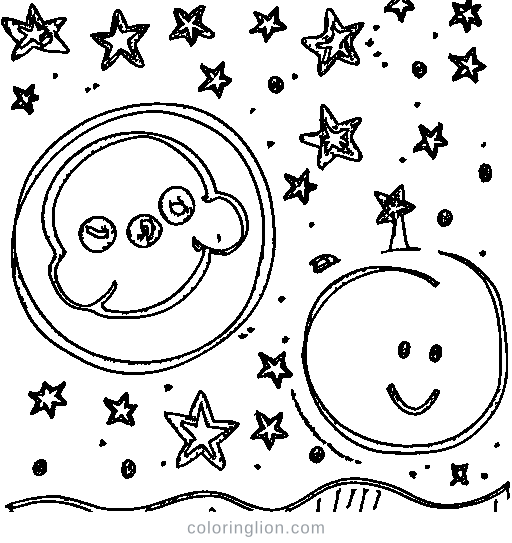 Fireworks with a happy moon Coloring Page
