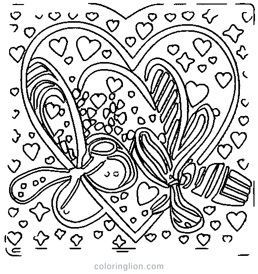 Two hearts tied with a ribbon Coloring Page