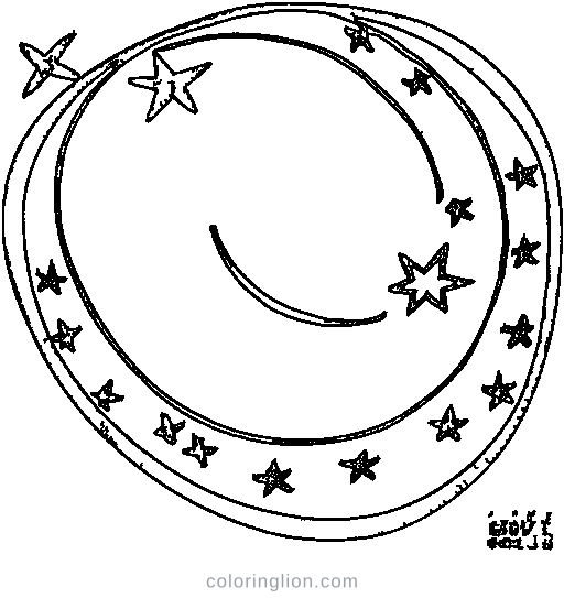 A crescent moon with stars Coloring Page