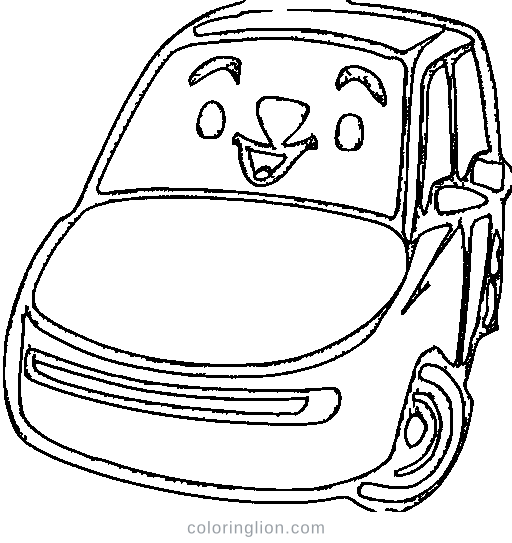A chubby cartoon car with a happy face Coloring Page