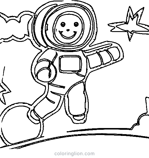 Astronaut with a flag Coloring Page