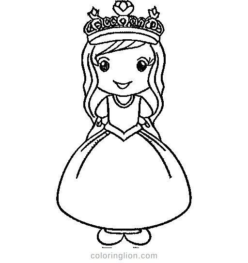 Little princess in a puffy gown with a crown Coloring Page