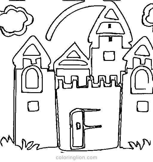 A castle on a hill with clouds Coloring Page