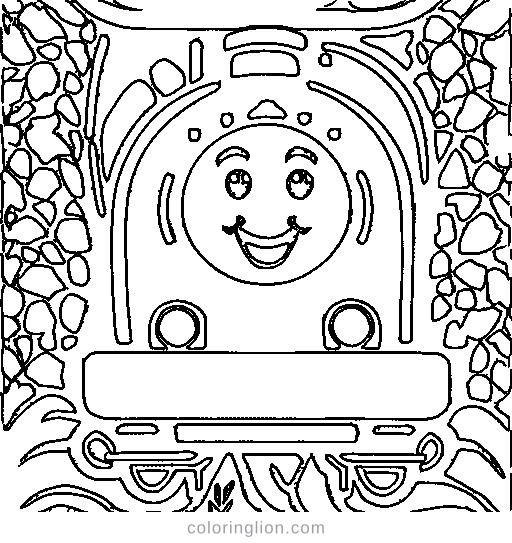 A chubby steam train with a smiling face Coloring Page