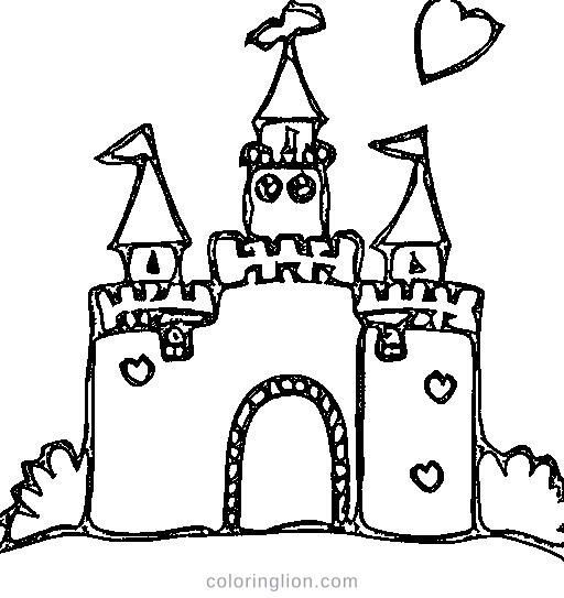 A castle with a heart gate Coloring Page