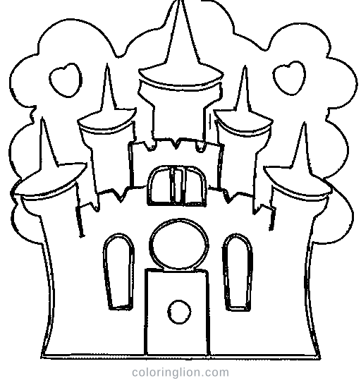 A fairytale castle with round towers Coloring Page
