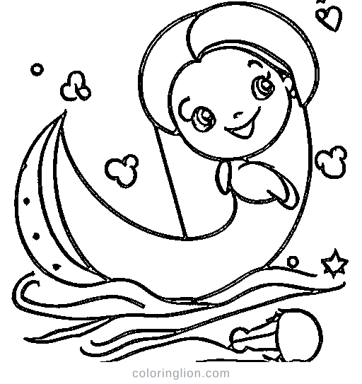 A mermaid holding a shell Coloring Page