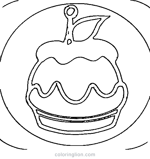 A cupcake with a cherry Coloring Page