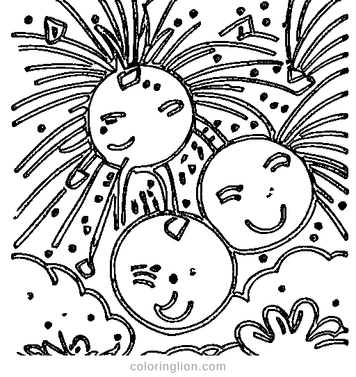 Fireworks with a happy moon Coloring Page