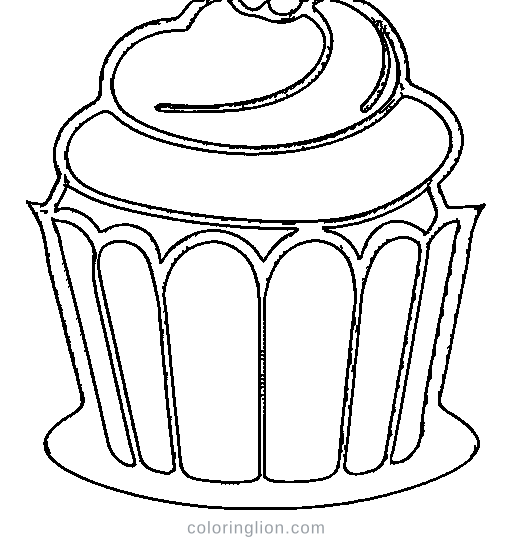 A cupcake with a cherry Coloring Page
