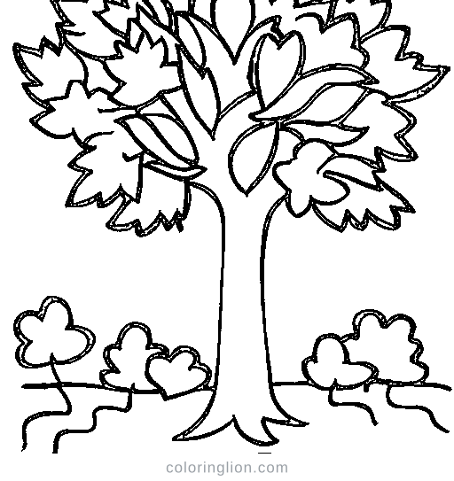 A tree with falling leaves in autumn Coloring Page