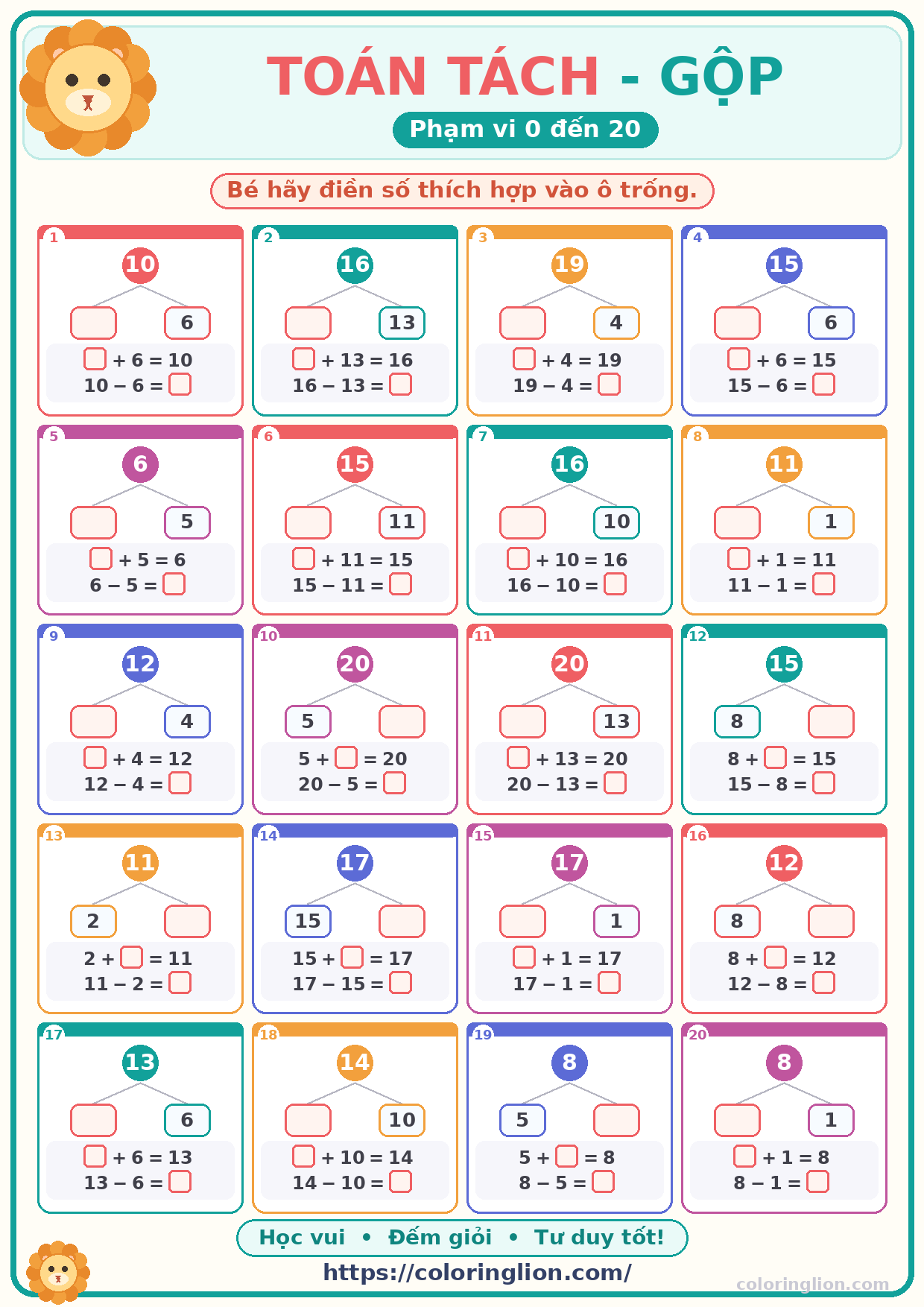 Tách – Gộp số (0–20) 10