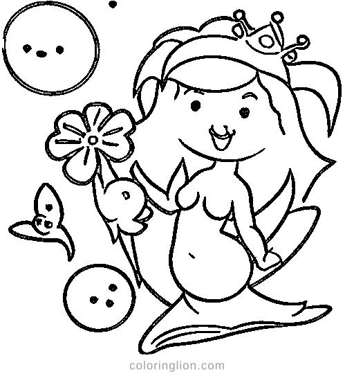 Little mermaid with long hair Coloring Page