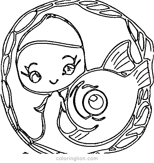 Baby mermaid with a fish friend Coloring Page