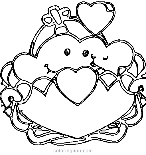 Two hearts tied with a ribbon Coloring Page