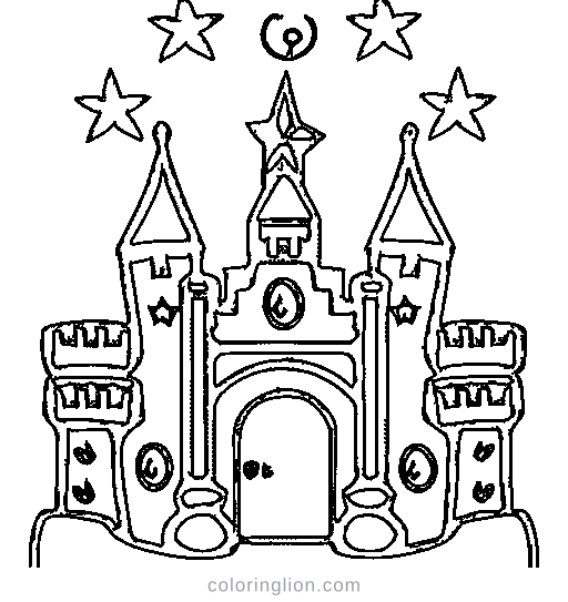 A fairytale castle with round towers Coloring Page