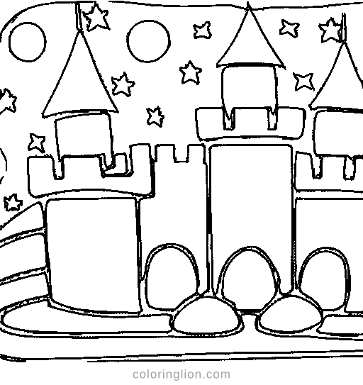 A small castle with flags Coloring Page