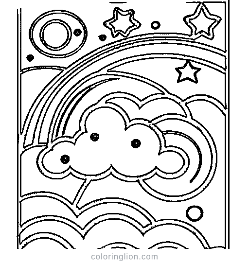 A big rainbow with clouds Coloring Page