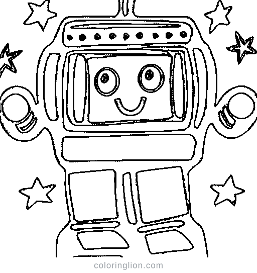 A friendly boxy robot Coloring Page