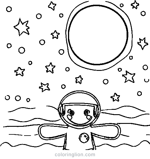 Astronaut floating Coloring Page