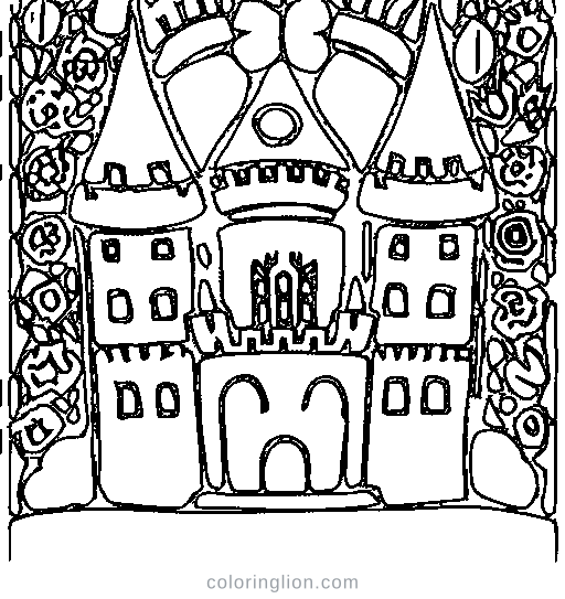 A fairytale castle with round towers Coloring Page