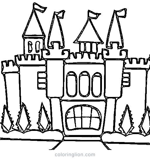 A castle on a hill with clouds Coloring Page
