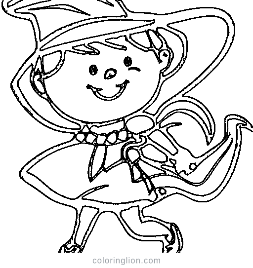 Little witch with a hat Coloring Page