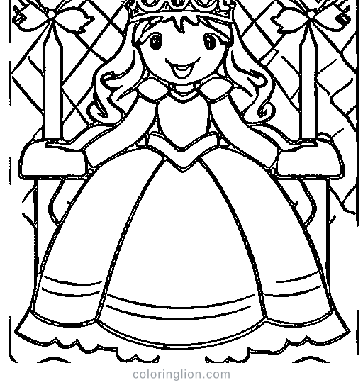 Little princess in a puffy gown with a crown Coloring Page