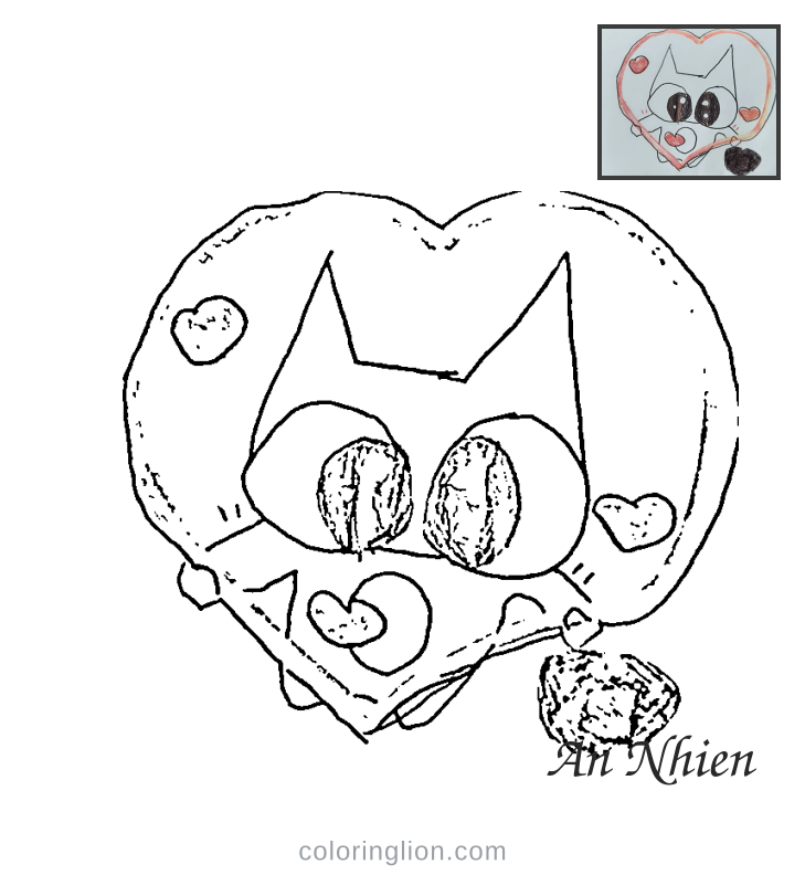 Cat in a Heart Coloring Page