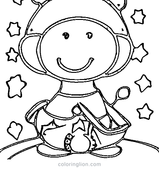 A tiny alien waving Coloring Page
