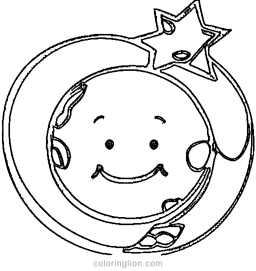 A crescent moon with stars Coloring Page