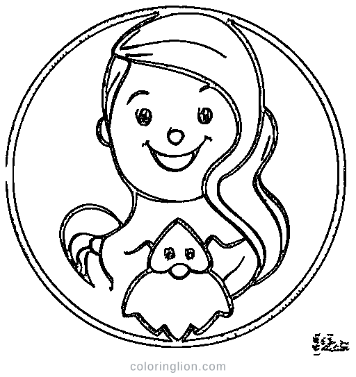Little mermaid with long hair Coloring Page