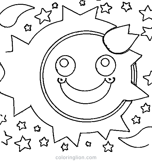 A crescent moon with stars Coloring Page