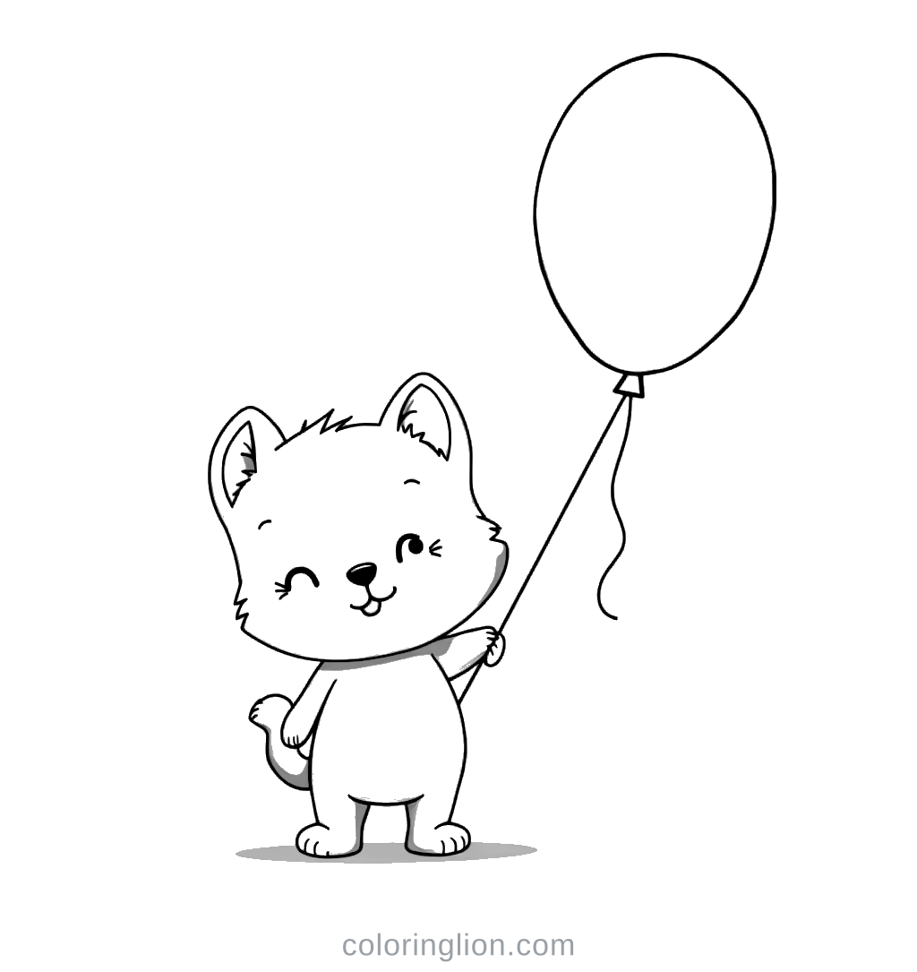 Cat Balloon Coloring Page