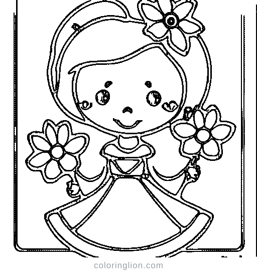 A princess holding flowers Coloring Page