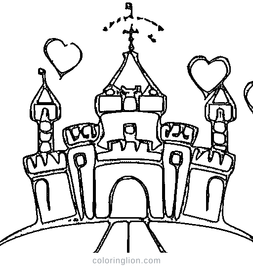 A castle with a heart gate Coloring Page