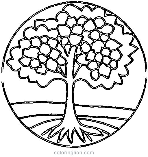 A round oak tree Coloring Page