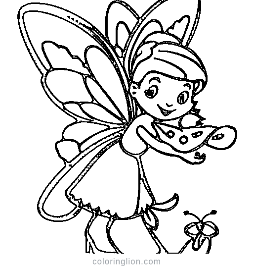 Little fairy with butterfly wings and a wand Coloring Page